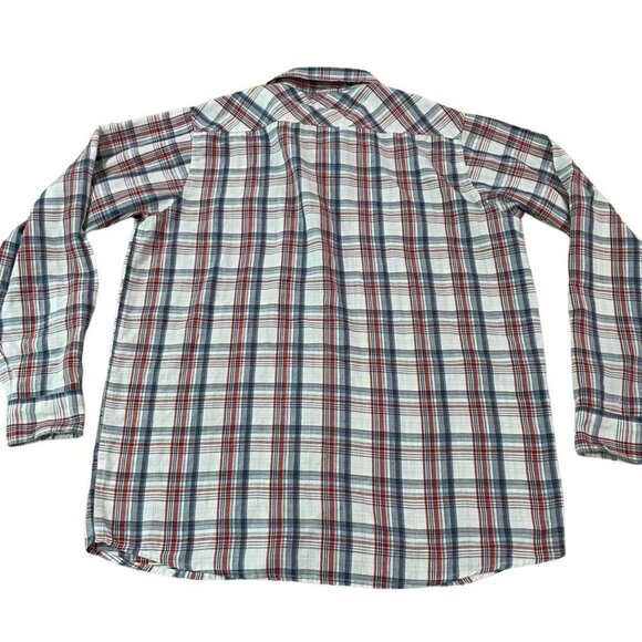 Wrangler Western Shirt Mens Size Large Red Blue Plaid Pearl Snaps Cowboy Rancher - Picture 5 of 5